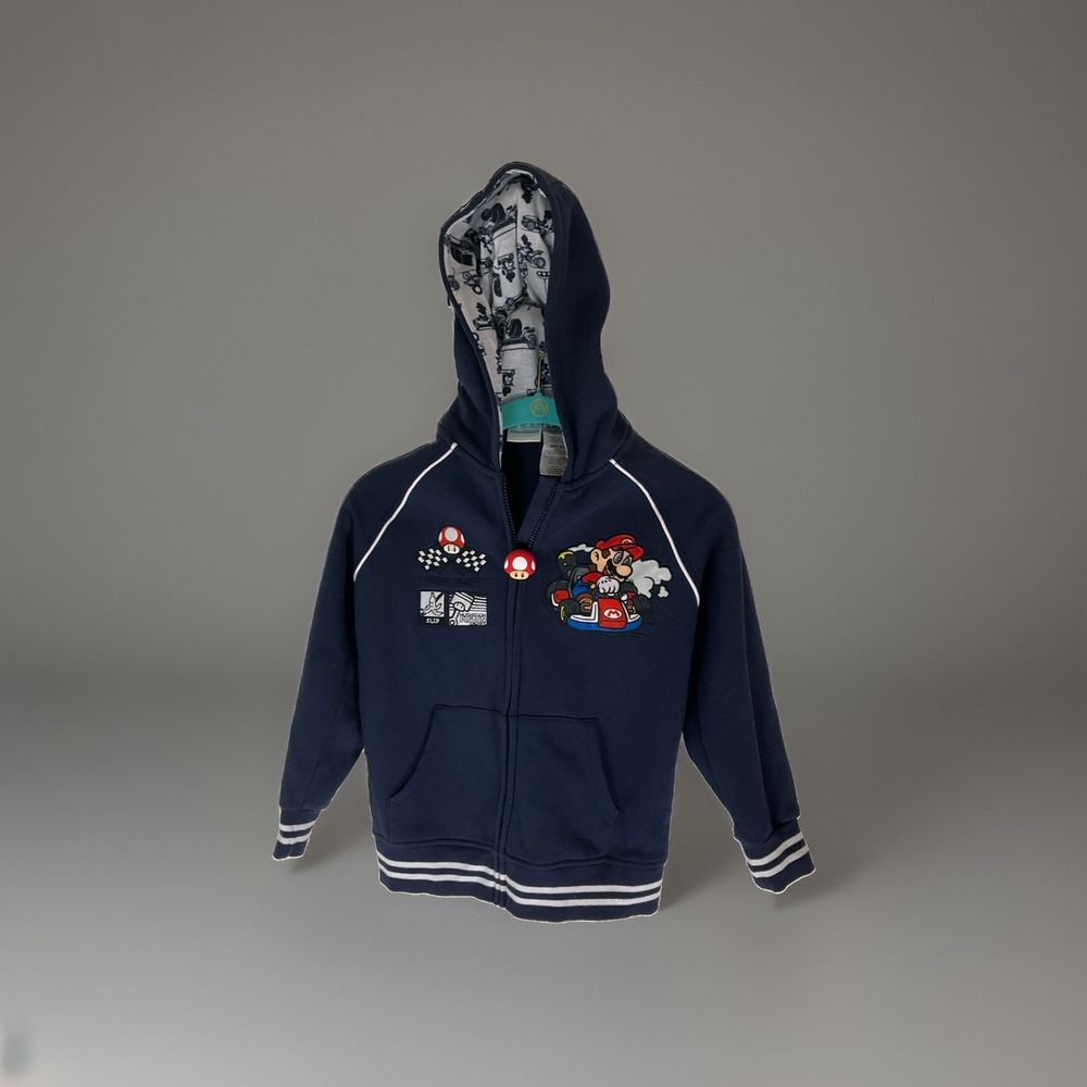 Mario Kart Jacket Boys M 8 Licensed Zip Front Hoodie Toad Zipper Pull